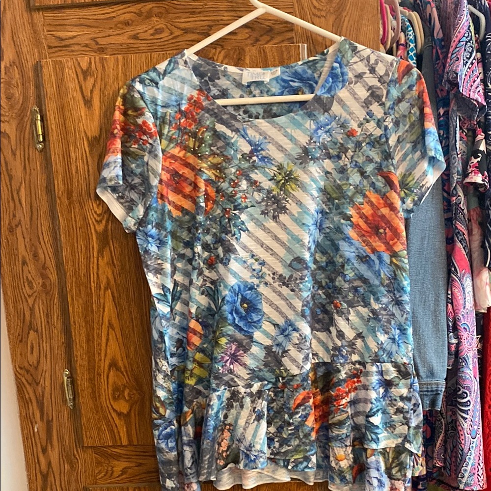 Time and Tru Multicolor Floral Striped Blouse